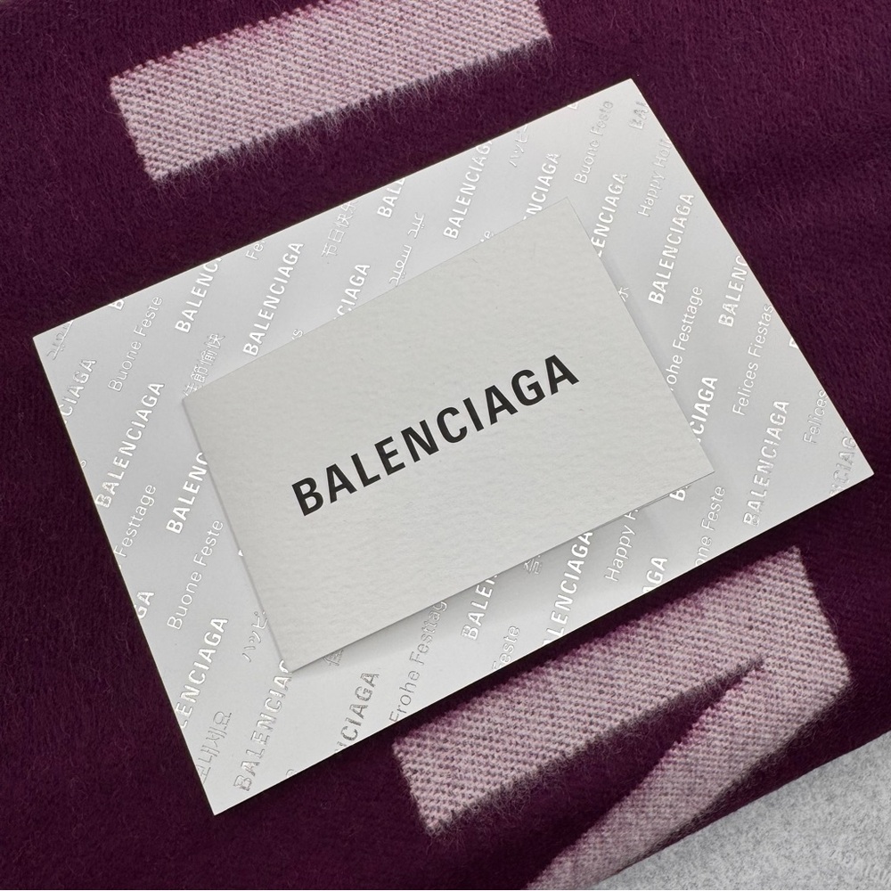 Balenciaga Burgundy & White Gorgeous 100% Wool Scarf Pashmina Wrap